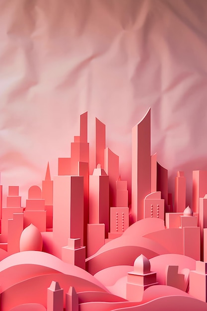 Pink city with pink sky and clouds in the background Generative AI