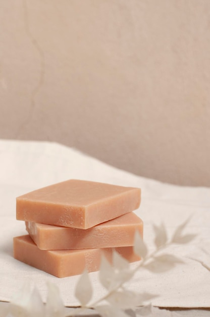 Pink clay handmade soap bars beauty concept