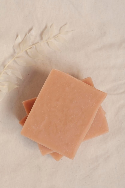 Pink clay handmade soap bars Beauty and cosmetics concept