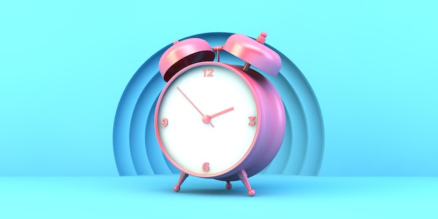 Pink clock on blue background