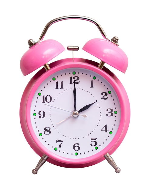 The pink clock on a white isolated show 2 hour