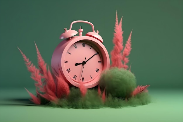 A pink clock with the time
