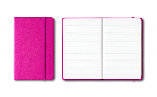 Pink closed and open lined notebooks isolated