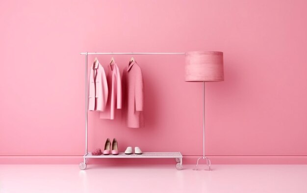 Pink Clothing Rack on Pastel Background Generative AI