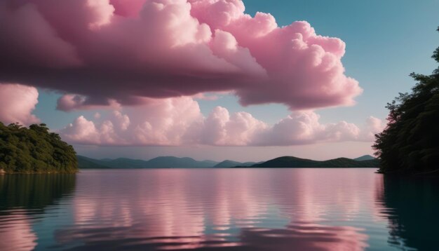 Photo pink cloud over calm lake