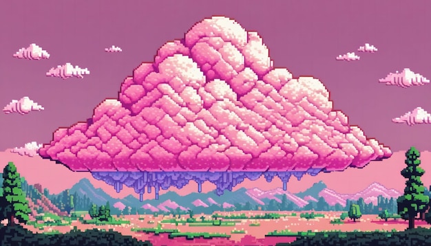 Розовые облака многообразные стили комиксы пиксельные рисунки мультфильмы аниме винтаж 3d