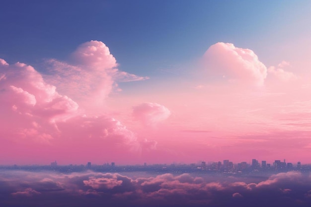 pink clouds over the city