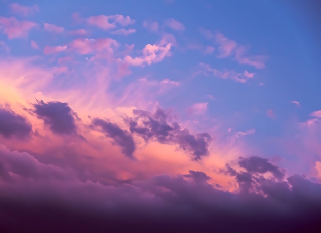 Pink clouds and purple blue sky