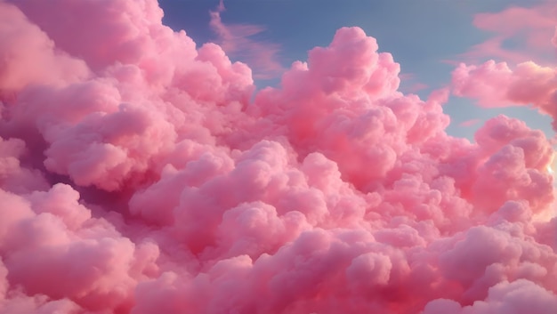 Foto nuvole rosa nel cielo mettono in scena soffice zucchero filato, sogno, fantasia, morbido sfondo