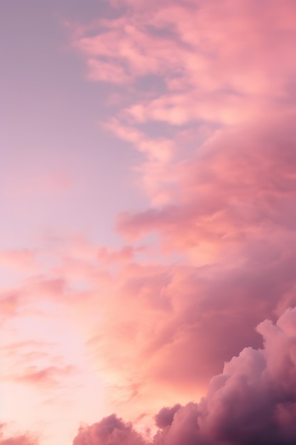 日没時の空にピンクの雲