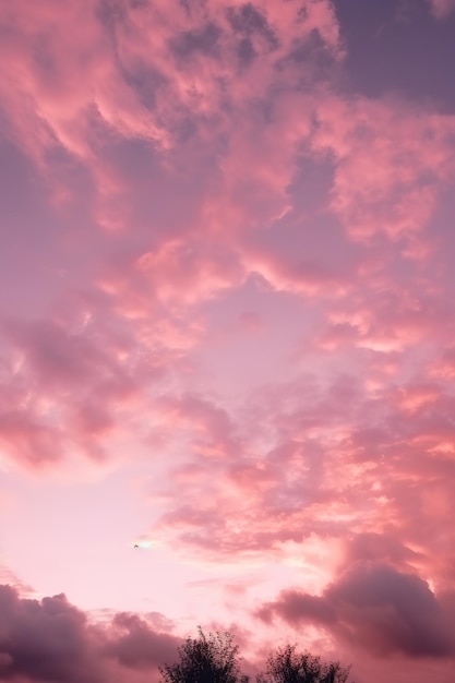 日没時の空にピンクの雲