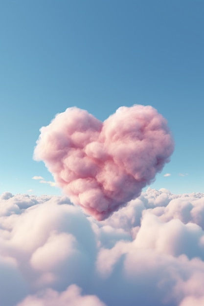 pink clouds in the sky with heart shaped cloud.