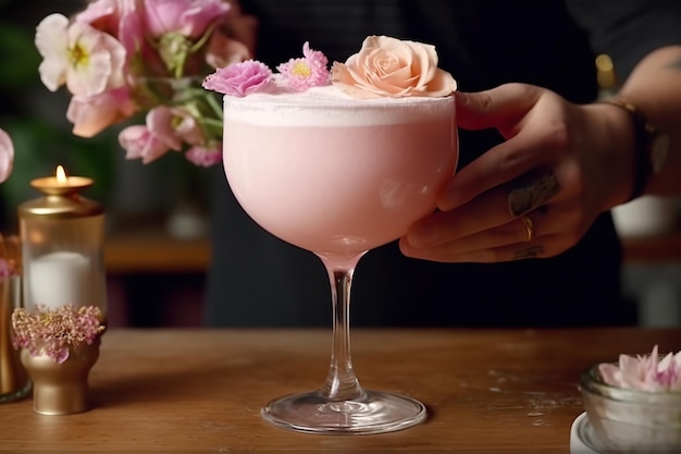 Pink Clover club alcoholic cocktail