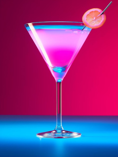 a pink cocktail with a slice of lemon on the rim