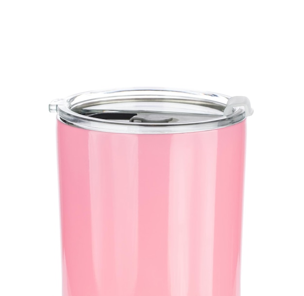 Photo pink cold cup or steel mug isolated on white background.