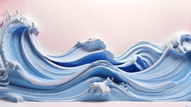 ピンク色 3D海の波の風景 背景の壁紙