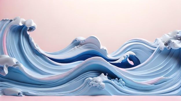 ピンク色 3D海の波の風景 背景の壁紙