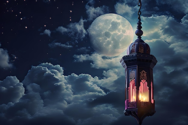 pink color fantasy style lantern ramadan islamic celebration background wallpaper