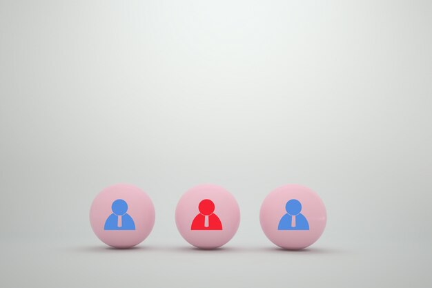 Pink color sphere with people icon on white 