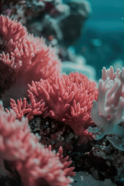 Pink color texture coral in the nature ocean