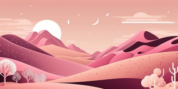 Розовый цвет Абстрактный акварельный пейзаж Красивая иллюстрация картинка Генеративный AI