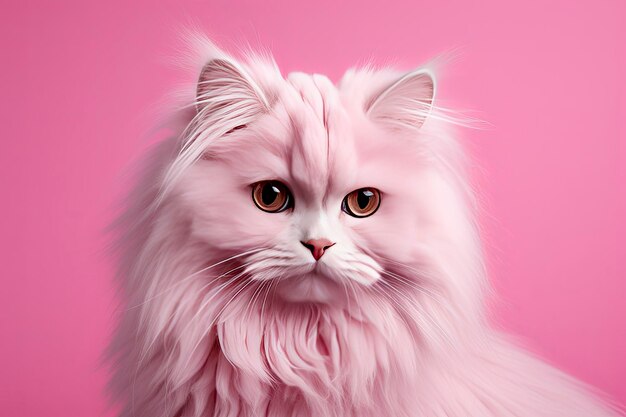 Pink colored cat on pink background