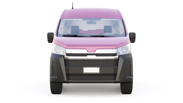 Pink commercial van for transporting small loads in the city on a white background Blank body for your design 3d illustration