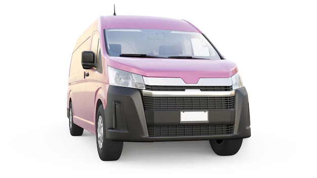 Pink commercial van for transporting small loads in the city on a white background Blank body for your design 3d illustration