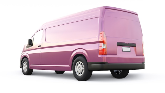 Pink commercial van for transporting small loads in the city on a white background Blank body for your design 3d illustration