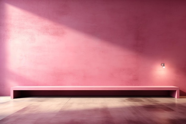 Pink concrete room with bench