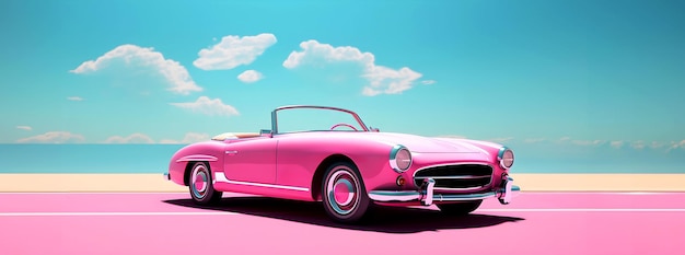 Pink Convertible Car Sunny Road Background square JPG Banner