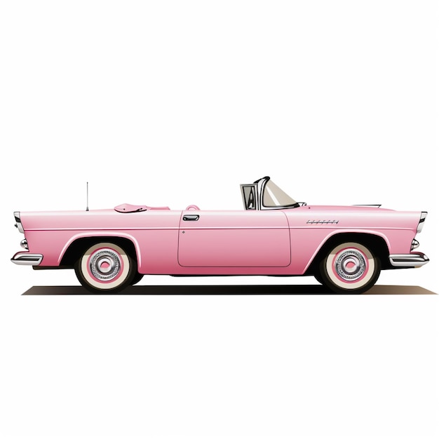 Photo pink convertible car with white top and chrome wheels on a white background generative ai