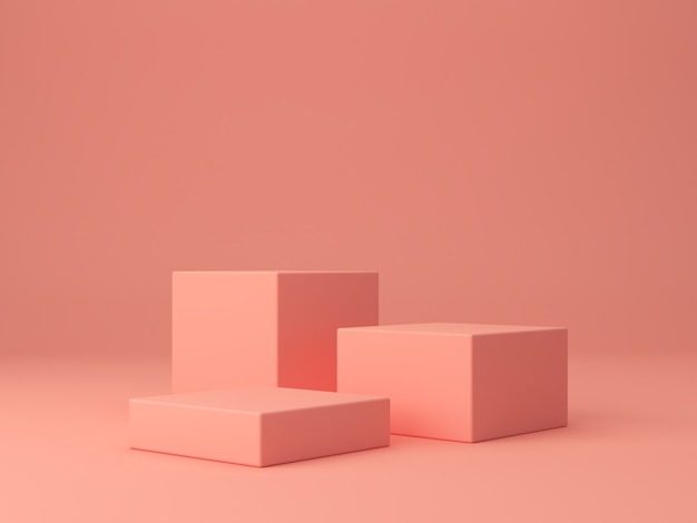 Pink coral shapes on a coral abstract background, minimal boxes and geometric podium