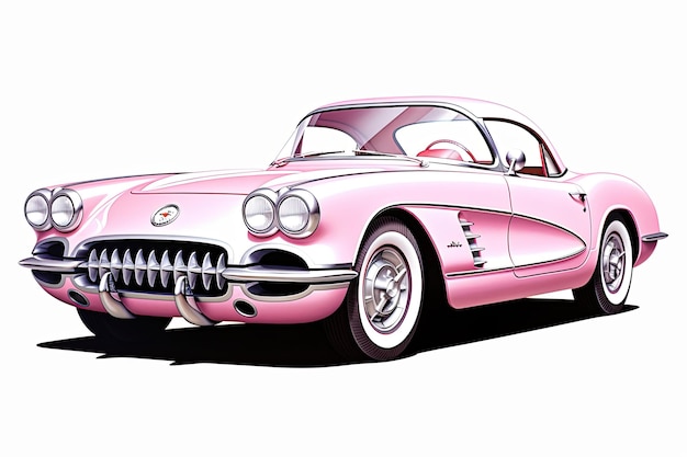 Pink corvette on white background