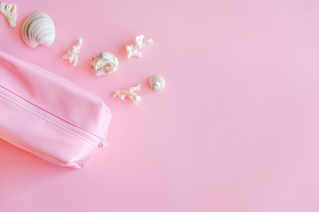 Pink cosmetic bag background