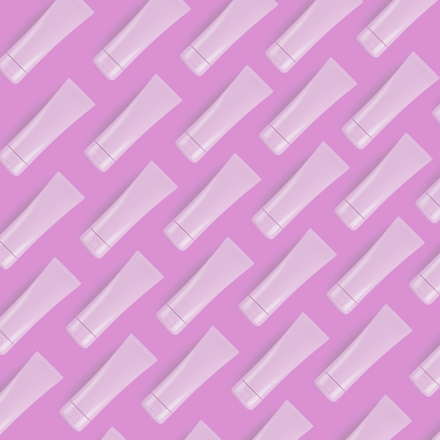 ピンクの背景にピンクの化粧品チューブ スキンケア製品パッケージ パターン