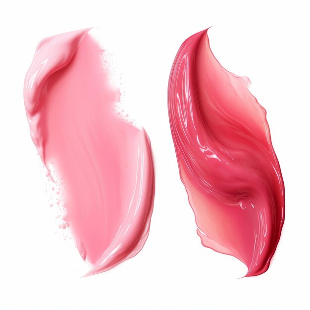 Pink cosmetics lipstick smear Cream makeup texture Top view of cream smears on white background