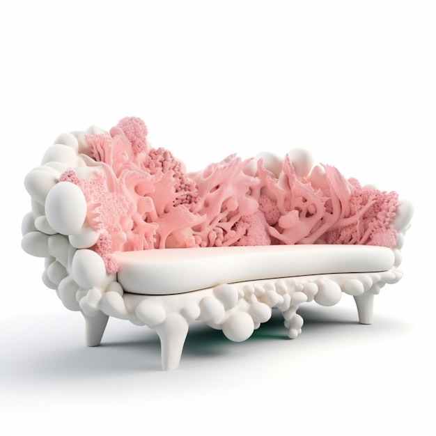 A pink couch made by the artist.