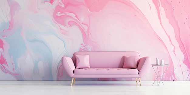 Photo a pink couch with a gold frame and a pink sofa in front of a wall with a pink wall behind it