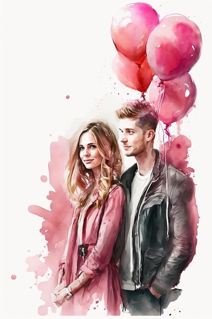 pink couple watercolor illustration