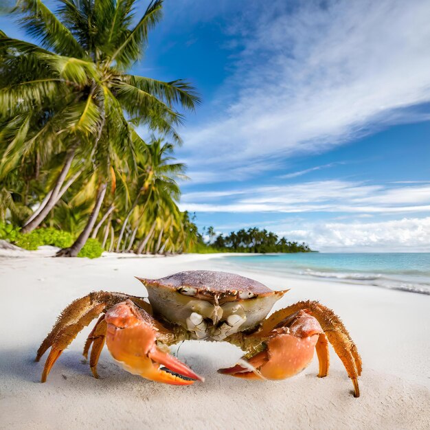 Foto granchio rosa sulla sabbia della spiaggia in un ambiente tropicale