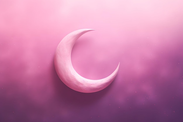 Photo pink crescent moon painting of ramadan mubarak greeting card background