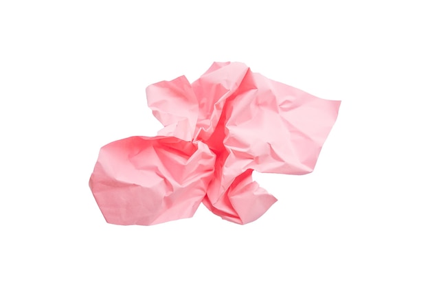 Pink crumpled paper, white background