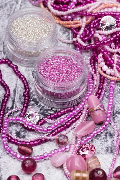 Pink and crystal glass bead mix