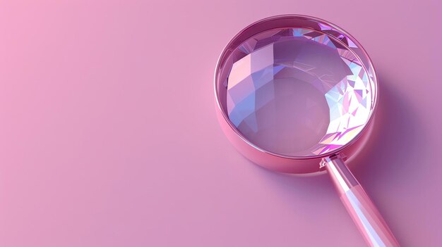 Foto magnifica a cristallo rosa su sfondo rosa rendering 3d