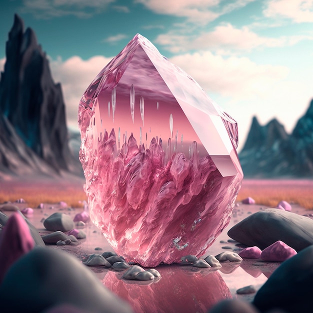 Pink crystal in the mountains