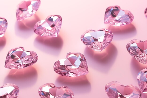 Pink crystals in the shape of hearts