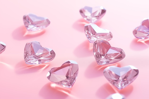 Pink crystals in the shape of hearts