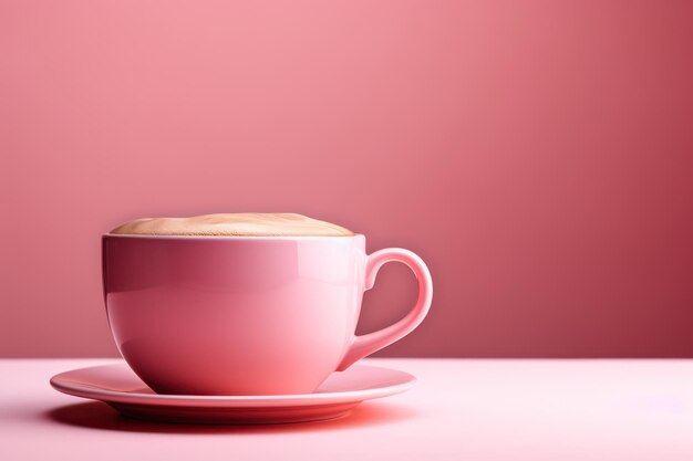 Photo pink cup of coffee on pink background copy space