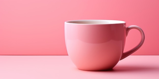 Pink cup for tea or coffee on a pink background high quality photo generative ai